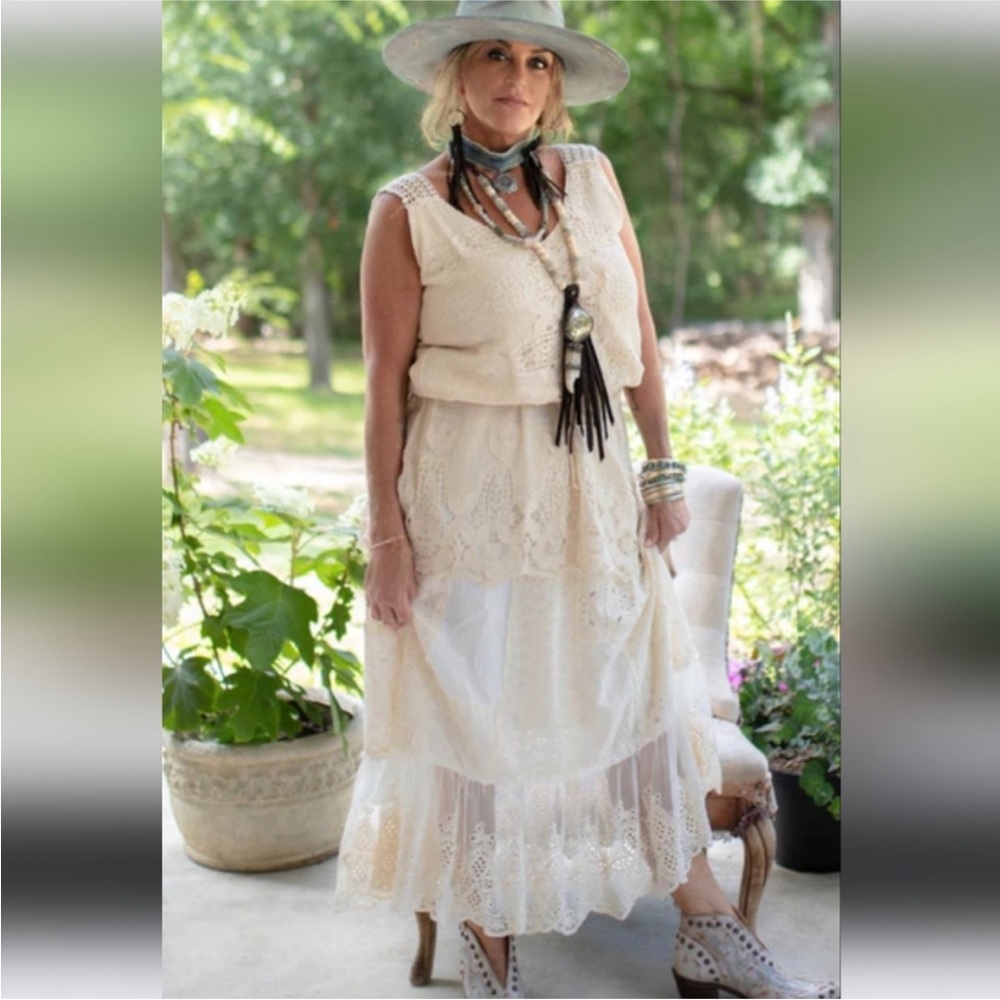 Jaded Gypsy Rare Feeling Lace Emboridered Midi Skirt